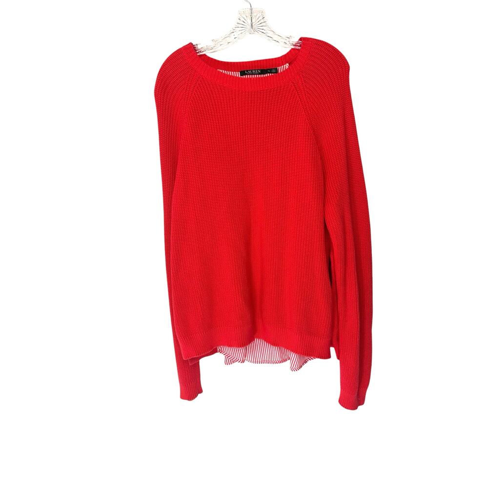 Ralph Lauren Red Cable Knit Crew Neck Quiet Luxury Sweater‎ Shirt Combo Size XL